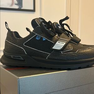 Prada Black Sneakers with Blue Accents